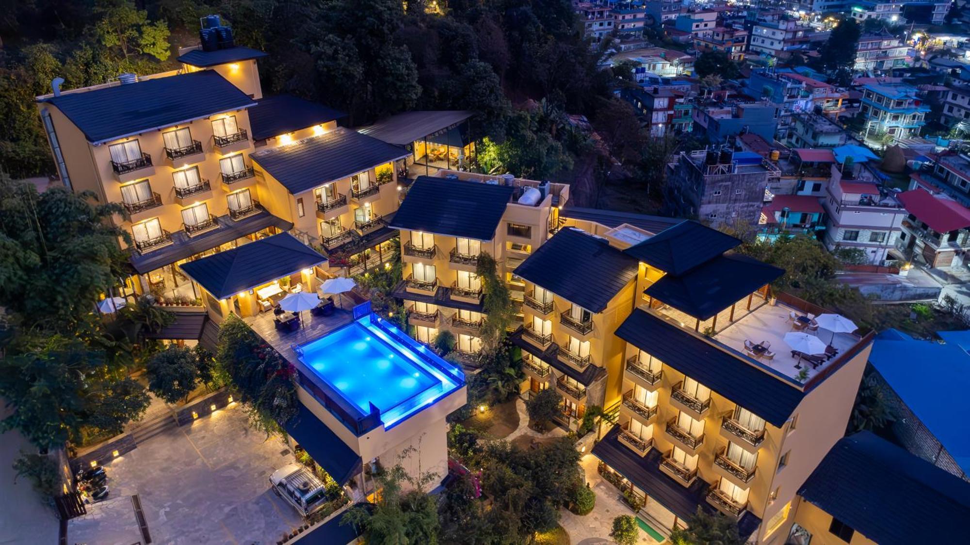 Bar Peepal Resort Pokhara Kültér fotó Aerial view of the hotel